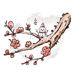 冬季二十四节气小雪水彩梅花元素