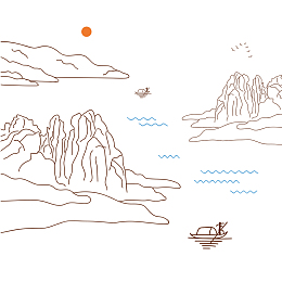 手绘线条山峦山峰场景