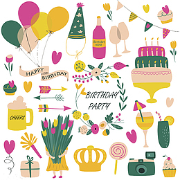 圣诞花纹 生日快乐 蛋糕卡通