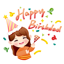 卡通女孩放礼花庆祝生日