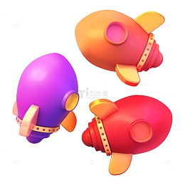 可爱火箭立体漂浮元素