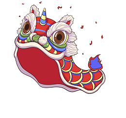 醒狮舞狮手绘卡通