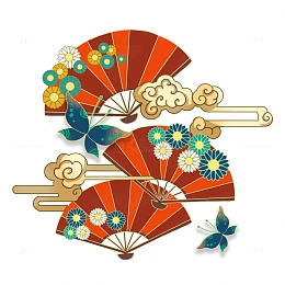 国潮元素祥云扇子