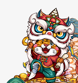 2022年虎年舞狮子国潮风插画