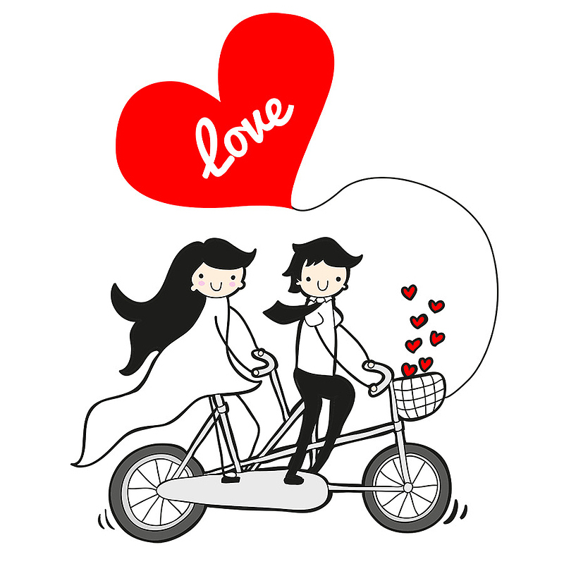 快乐的情侣在透明背景上骑自行车