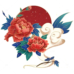 国风 水墨 手绘 牡丹花 免抠