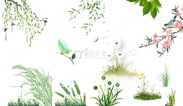 春天树叶桃花青草