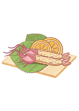 日式美食天妇罗炸虾插画