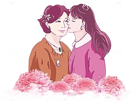 母亲节卡通母女人物