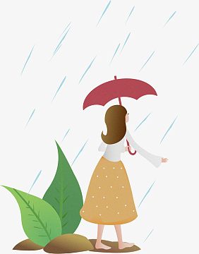 下雨时打伞的小女孩