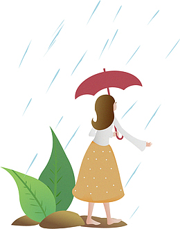 下雨时打伞的小女孩