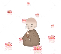 中式荷花池坐禅小和尚意境图