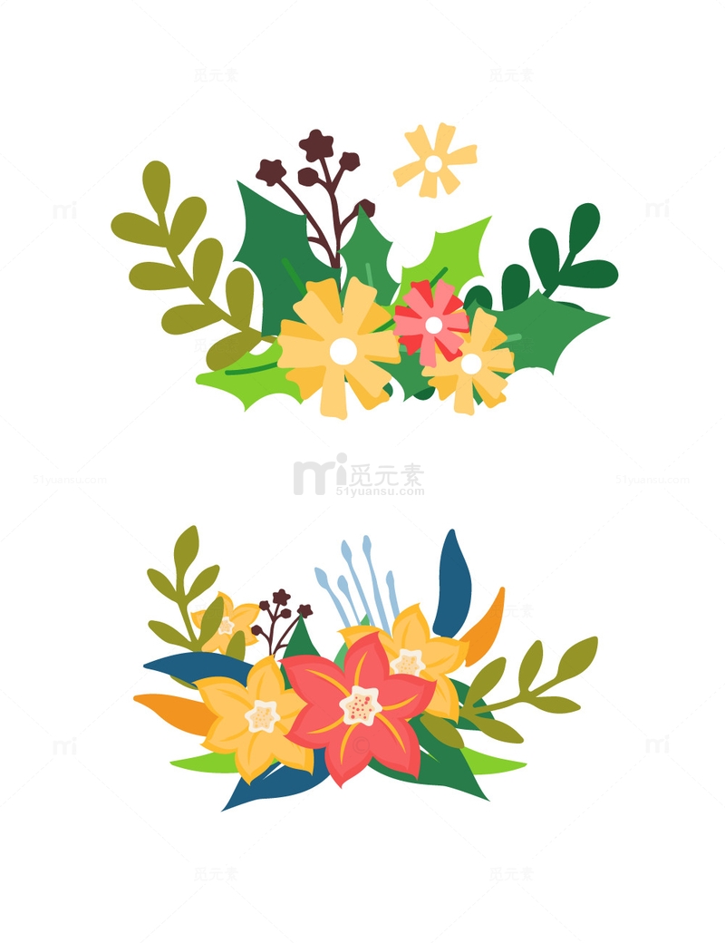 小清新花草丛绿植物树叶卡通装饰矢量插画素材免费下载_觅元素