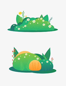手绘鲜花草丛绿植物草堆草地装饰矢量插画