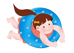 蓝色可爱游泳圈女孩六一儿童节手绘简笔画