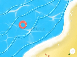 蓝色清爽海边夏日背景