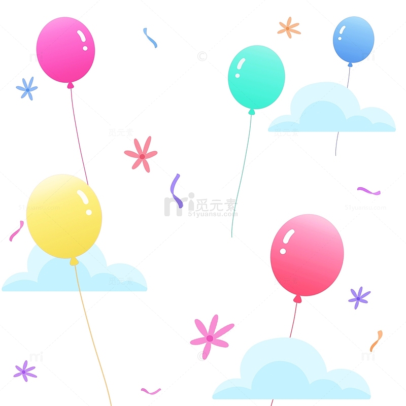 彩色卡通放飞气球六一儿童节卡通元素