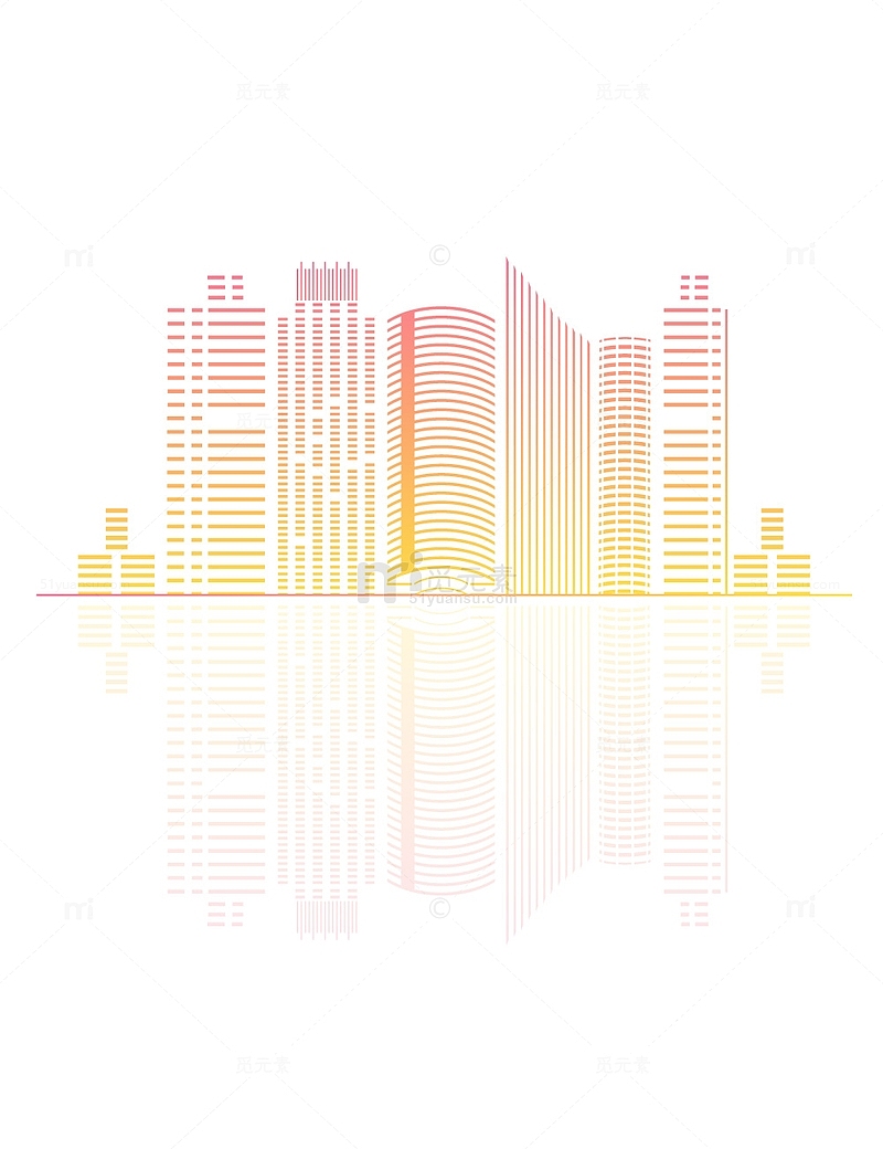 渐变城市剪影科技企业建筑高楼大厦装饰插画
