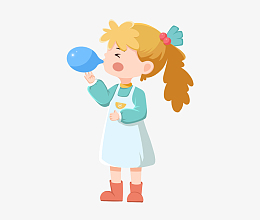 可爱六一儿童小女孩玩耍吹气球手绘小朋友