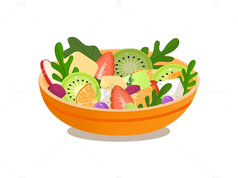 绿色卡通水果沙拉草莓猕猴桃减肥免扣元素