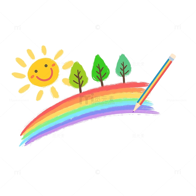 彩色手绘彩虹六一儿童节元素