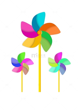 彩色简约风车儿童节元素手绘图