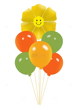 橙色笑脸气球花六一儿童节氛围手绘图