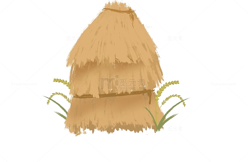 芒种草堆稻草小麦谷穗秋天黄色手绘