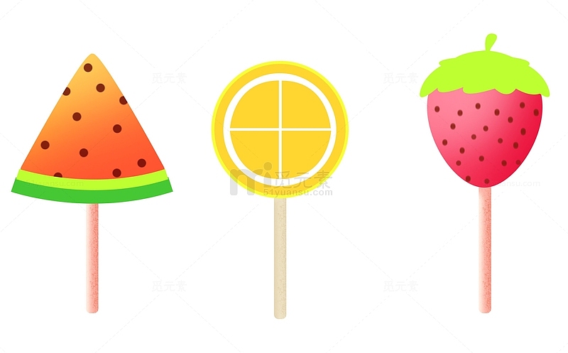 卡通西瓜草莓水果棒棒糖六一儿童节元素