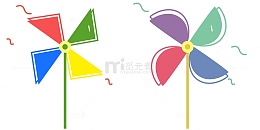 彩色小清新卡通风车六一儿童节手绘图