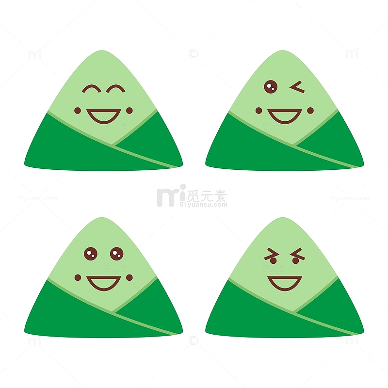 绿色小清新微笑粽子可爱小表情端午节手绘图