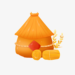 手绘二十四节气芒种草堆草垛装饰元素