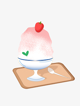 粉色小清新日式草莓冰夏天刨冰手绘图