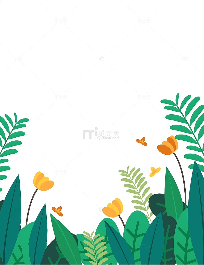 绿色小清新鲜花草丛绿植物矢量图装饰插画