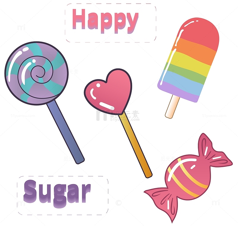 彩色卡通插画六一儿童节可爱糖果零食手绘图