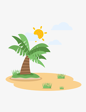 夏季椰子树蓝天白云沙滩树木装饰插画