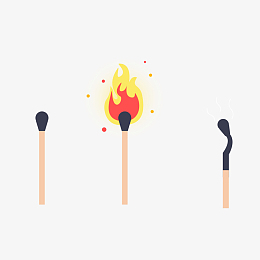 卡通燃烧熄灭的火柴