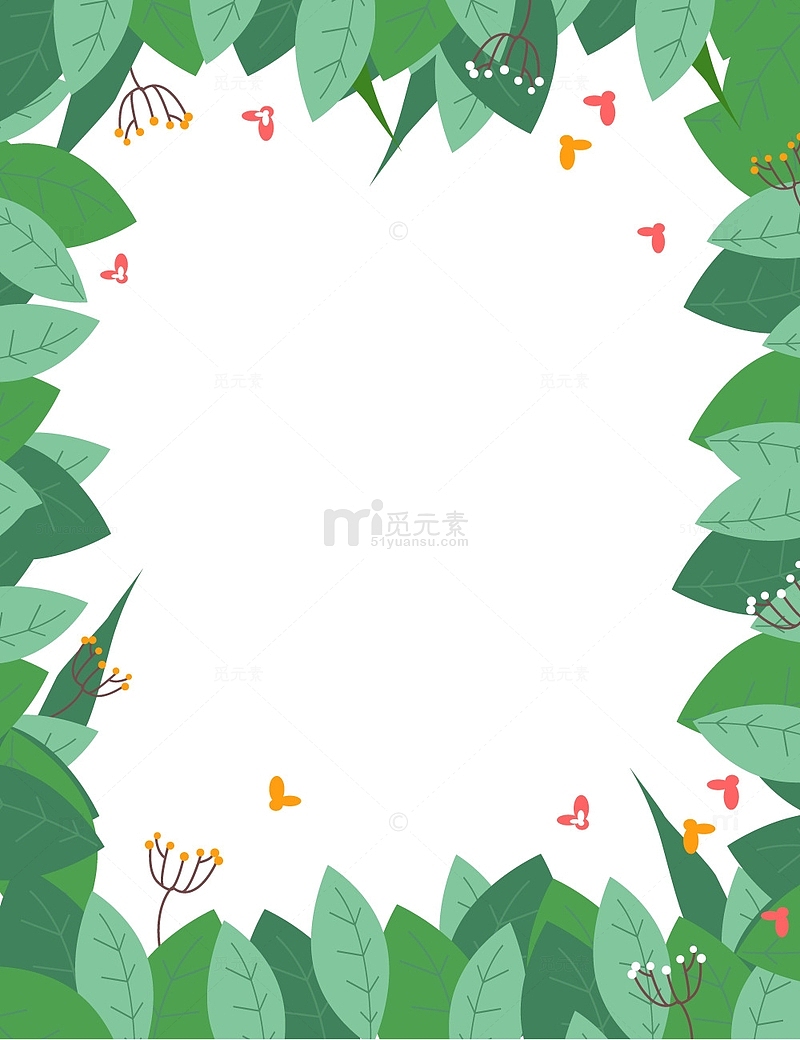 手绘鲜花草丛热带绿植物婚礼装饰背景插画