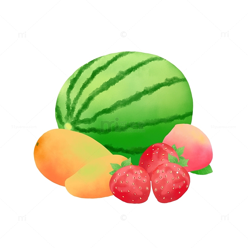 手绘水果西瓜芒果草莓元素