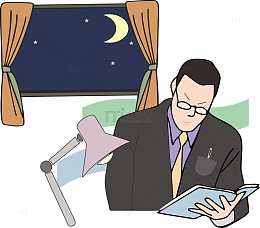 矢量 深夜工作的父亲 手绘插画