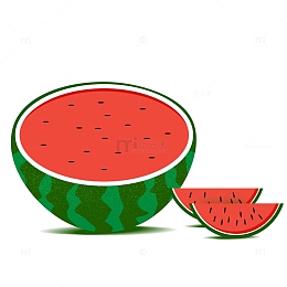 绿色小清新夏至节气西瓜美食手绘元素图