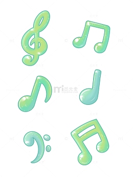 绿色小清新水晶音符手绘小元素