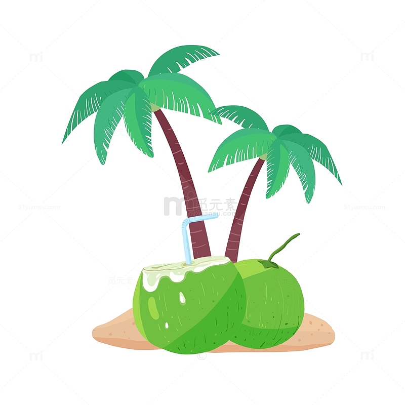 绿色海边度假椰子夏至元素