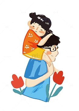 感恩手绘亲密父女父亲节元素