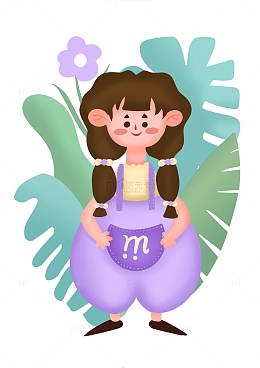 夏日小清新花草可爱小女孩夏至手绘插画