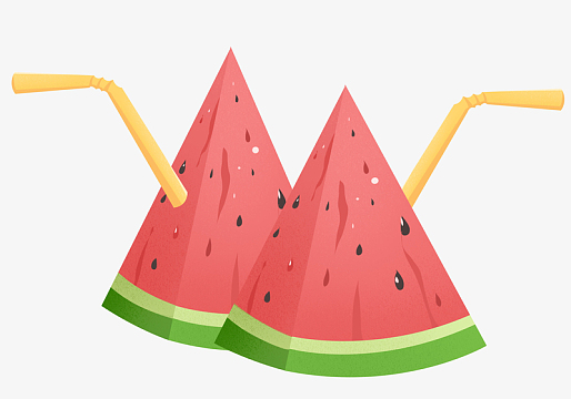 夏日扁平西瓜吸管西瓜汁饮品解暑夏至png