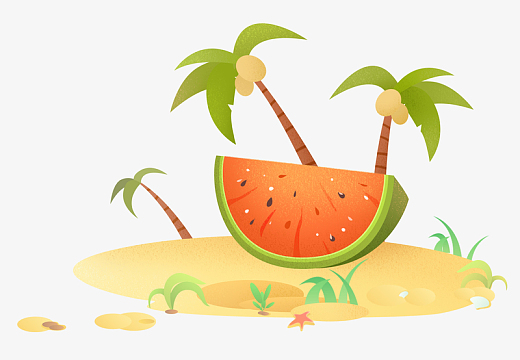 绿色海边度假西瓜椰子椰树夏至元素