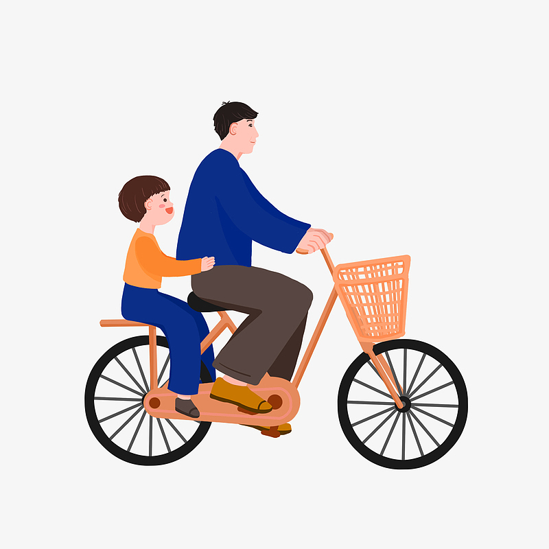 父亲骑自行车带孩子父亲节元素