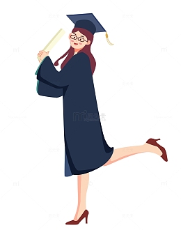 毕业学士服学士帽大学生毕业季人物矢量图