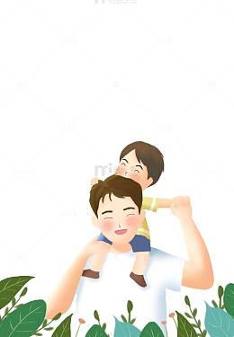 绿色小清新父亲节爸爸孩子手绘人物元素
